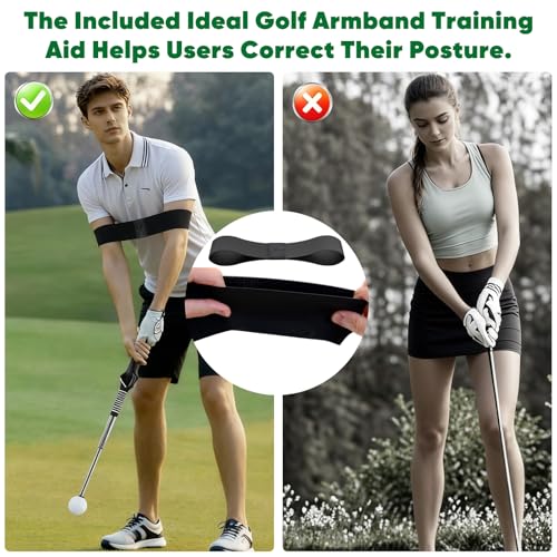 Retractable Golf Swing Trainer, Training Aid with Grip Trainer, Click Feedback for Tempo & Swing Mechanics, Weighted Indoor Practice Stick for Home Office, Gift for Men&Lady Beginners