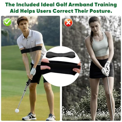 Retractable Golf Swing Trainer, Training Aid with Grip Trainer, Click Feedback for Tempo & Swing Mechanics, Weighted Indoor Practice Stick for Home Office, Gift for Men&Lady Beginners