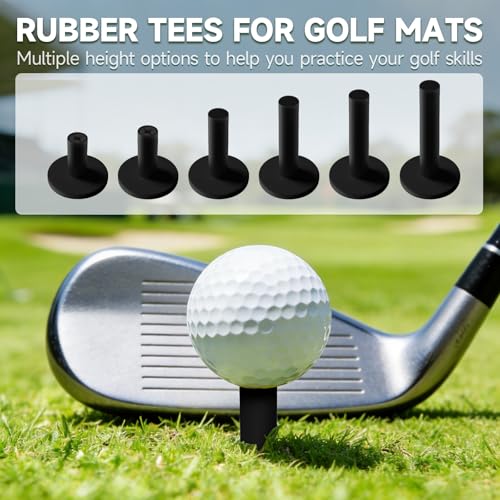 VIVIDLY Rubber Golf tees for mats - Available in 6 Different Sizes with 8 Premium Black and White Circular pegs, Suitable for Driving ranges and Indoor Practice.