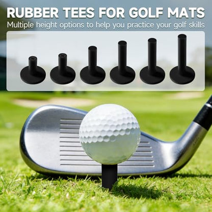 VIVIDLY Rubber Golf tees for mats - Available in 6 Different Sizes with 8 Premium Black and White Circular pegs, Suitable for Driving ranges and Indoor Practice.