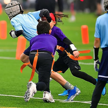 Hungdao 10/12 Players Flag Football Belts and Flags Adjustable Football Belts for Kids Teens Adults Team Training Sport Event - color: Orange