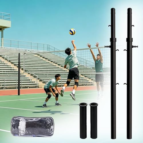 Heavy Duty Volleyball & Badminton Poles with Net, Adjustable Height 5ft-6.8ft, Portable Backyard Sports Set with Wheels for Easy Setup Black Style A - color: Black, size: Style A