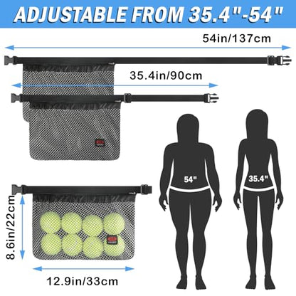Tennis Ball Band Holder, Pickleball Ball Waist Bag with Adjustable Belt, Tennis Waist Storage Pouch, Mesh Waist Hip Ball Bag Pouch Carrier, Holding 8-10 Balls for Tennis, Pickleball, Golf Accessories