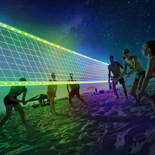 ProfessionalLED Volleyball Net Outdoor with Aircraft Wire Rope and Remote Control, 32x3 FT, Waterproof LED, for Outdoor Backyard