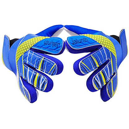 Jalunth Goalkeeper Goalie Soccer Gloves Kids Youth Goal Keeper Field Player Glove Boys Girls Embossed Anti-Slip Latex Palm Soft Pu Hand Back - color: Blue, size: Szie 9 Suitable for Adult Size S-M