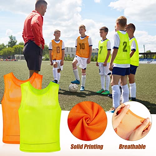 Vabean 24 Pack Nylon Mesh Scrimmage Team Practice Vests Pinnies Jerseys Train Vest for Adult Sport Basketball Soccer Football - color: Orange, Green