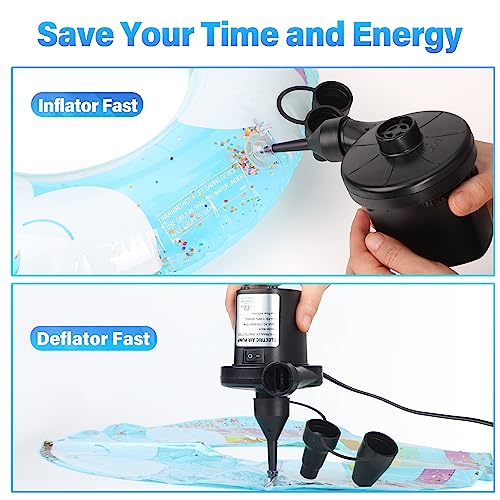 Air Pump Electric Air Pump for Inflatables Air Mattress Pump with 3 Nozzles Inflator Deflator for Air Beds Swimming Ring Inflatable Pool Toys 110V AC/12V DC (50W)