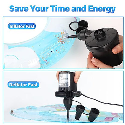 Air Pump Electric Air Pump for Inflatables Air Mattress Pump with 3 Nozzles Inflator Deflator for Air Beds Swimming Ring Inflatable Pool Toys 110V AC/12V DC (50W)