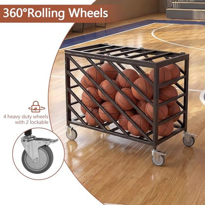 Generic Rolling Exercise Ball Holder with Wheels Basketball Holder with Lockable Lid for Gyms Schools Clubs Indoor and Outdoor