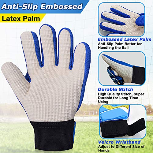 Jalunth Goalkeeper Goalie Soccer Gloves Kids Youth Goal Keeper Field Player Glove Boys Girls Embossed Anti-Slip Latex Palm Soft Pu Hand Back - color: Blue, size: Szie 9 Suitable for Adult Size S-M