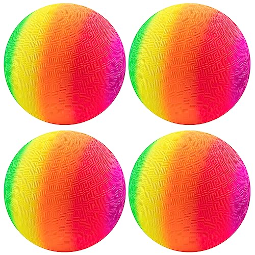 Mic Playground Balls Kickballs 8.5 Inch, Rainbow Playground Ball Set for Kids and Adults, Kick Balls for Indoor & Outdoor Schoolyard Games with Hand Pump(4 Pack, Bulk Available)