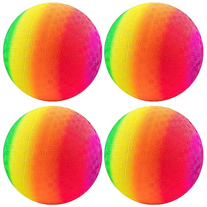 Mic Playground Balls Kickballs 8.5 Inch, Rainbow Playground Ball Set for Kids and Adults, Kick Balls for Indoor & Outdoor Schoolyard Games with Hand Pump(4 Pack, Bulk Available)