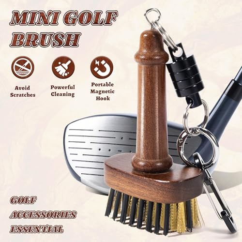 Belongtous Walnut Mini Golf Clubs Scrub Cleaning Brush, Golf Accessories for Men Women Golfers, Retractable Magnetic Detailing Brush with Nylon&Copper Wire Bristle