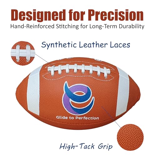 EverGlide Handmade American Football – Full Size & Junior – Durable PU Leather Litchi Grain with Grip Laces – Training, Practice, Backyard, Game-Day Play - size: Senior
