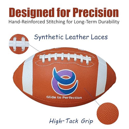 EverGlide Handmade American Football – Full Size & Junior – Durable PU Leather Litchi Grain with Grip Laces – Training, Practice, Backyard, Game-Day Play - size: Senior