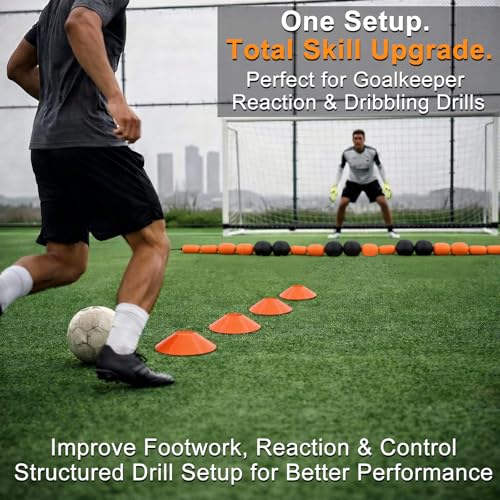 Outus 9 ft Soccer Goalkeeper Deflection Equipment Goalkeeper Training Equipment Single Line Deflector Multi Refraction Angles for Reflex & Agility Training with 15 Soccer Cones & 2 Water Weight Bags