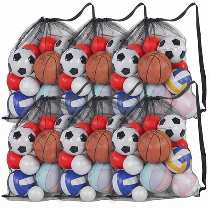 cobee 6Pcs Extra Large Mesh Ball Bag, 40" x 30" Drawstring Basketball Ball Bag Sports Equipment Storage Bags with Adjustable Shoulder Strap for Coaches Volleyball Football Swimming Gears Team
