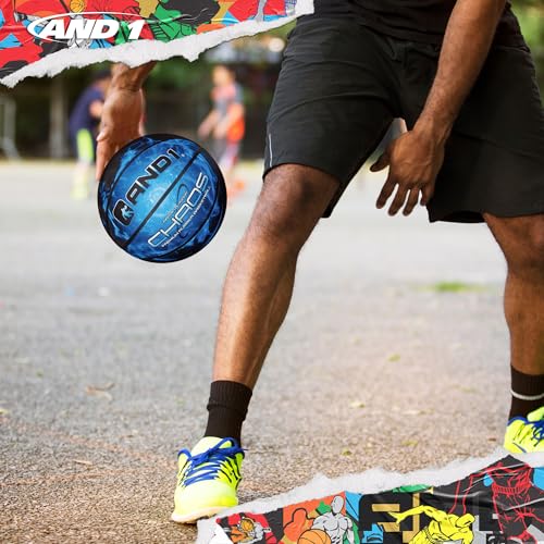 AND1 Chaos Basketball: Official Regulation (29.5 inches) Rubber - Deep Channel Construction Streetball, Made for Indoor Outdoor Basketball Games - color: Black Hole