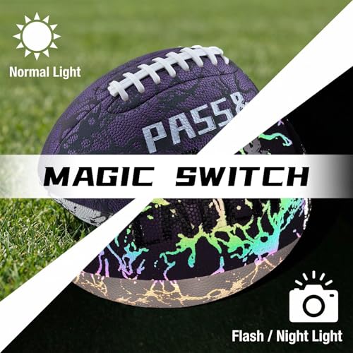 Holographic PassCatch Training Football - Solo Practice Trainer for Passing & Catching, Durable Composite Material with Dazzling Flash-Activated Light Show, - color: Purple＆White