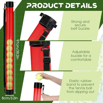 Lenwen 2 Pack Tennis Ball Tube Pickup, Fits 15 Tennis Ball with Shoulder Strap, Lightweight Collector Holder Picker Grabber Retriever Tube Carrier for Players, Coaches & Instructors - color: Rose Red