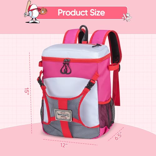 Smasrob Youth Baseball Bag for T Ball, Rec and Travel Ball, Softball Bag with Helmet Holder and Fence Hook - color: Pink