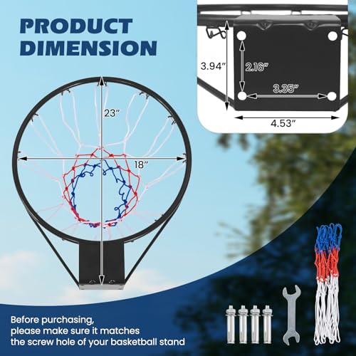 GYMAX Basketball Rim, 15/18 inch Basketball Rim Replacement with All-Weather Net, Basketball Hoop Replacement Rim Outdoor/Indoor for Wall Door Mounted