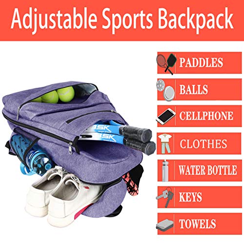 ACOSEN Tennis Bag Tennis Backpack - Large Tennis Bags for Women and Men to Hold Tennis Racket,Pickleball Paddles, Badminton Racquet, Squash Racquet,Balls and Other Accessories - color: Purple