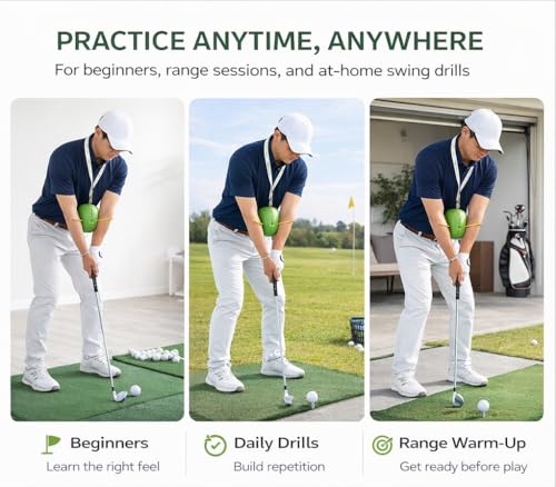 Golf Training Aid with Adjustable Neck Strap, Arm Connection Swing Trainer Ball with Alignment Stick Holes, Improve Swing Tempo, Swing Plane and Consistency, Golf Practice Equipment for Beginners&Pros