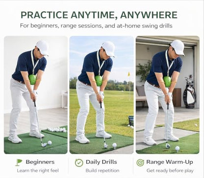 Golf Training Aid with Adjustable Neck Strap, Arm Connection Swing Trainer Ball with Alignment Stick Holes, Improve Swing Tempo, Swing Plane and Consistency, Golf Practice Equipment for Beginners&Pros