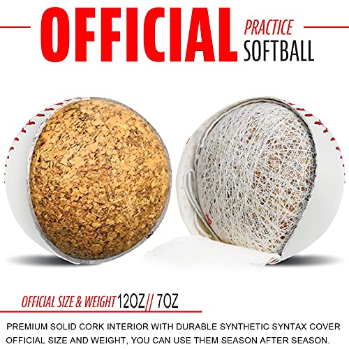 Tebery 6 Pack Sports Practice Softballs, 12-Inch Official Size and Weight Slowpitch Softball, Unmarked & Leather Covered Training Ball for Games, Practice and Training
