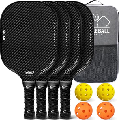 BAGAIL Badminton Net, Height Adjustable Kids Volleyball Net＋BAGAIL Pickleball Paddles, USAPA Approved Surface Pickleball Set, Lightweight Pickle Ball Rackets with 4 Balls, 1 Bag Black Save 20%