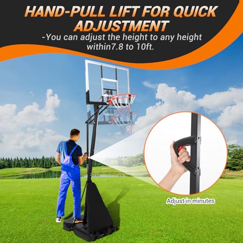 GarveeLife Basketball Hoop Outdoor 5.2-10 ft Portable, 47 in Shatterproof Backboard & Rebound Plate & Quick Adjustable Basketball Goal System for Kids/Adults in Swimming Pool/Driveway/Backyard