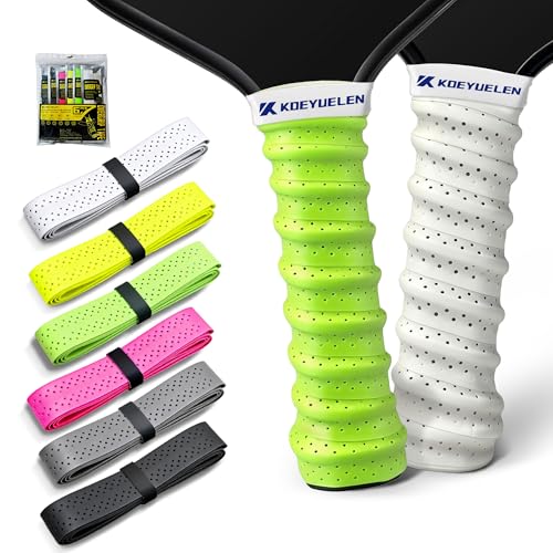 Ribbed Pickleball Overgrip Tape, Non-Slip Sweat-Wicking Racquet Grip for Pickleball/Tennis/Badminton - color: black, white, gray + pink, yellow, green, size: 6 PCS