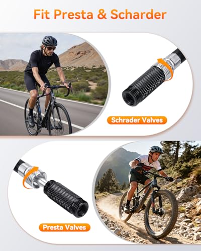 Onvian Portable Bike Pump with Gauge, 300 PSI High Pressure Bicycle Tire Pump & Shock Pump, Mini Hand Pump for Presta and Schrader Valve, Front Fork Rear Suspension, Air Bleed Button