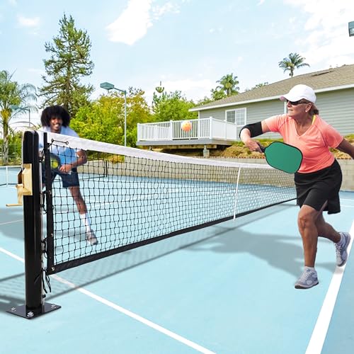 Seliyoo Pickleball Net System,Pickleball Net Set-22 FT Regulation Size with Heavy Duty Steel Post, Premium-Grade Brass Winder,Surface Mount,Tournament Net,Idea for Indoor Gym Or Outdoor Courts - style: Stainless Net pole