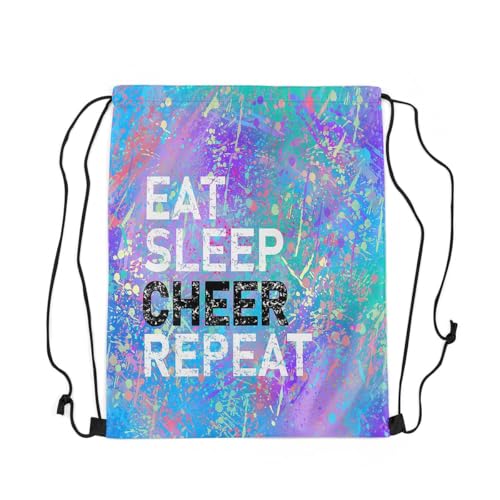 Castle Fairy Eat Sleep Cheer Repeat Drawstring Backpack Purple Blue Tie Dye Sackpack for Beach Swimming Pool Camouflage Colorful Graffiti Draw String Bags Waterproof Sports Gym - color: Purple 1