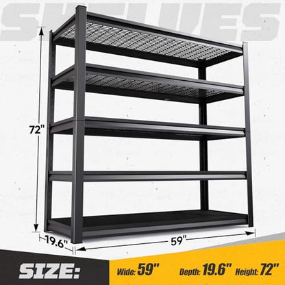 Garage Shelving Heavy Duty Storage Shelves Adjustable 5 Tier Metal Shelving Unit Industrial Utility Shelf Storage Rack for Garage Basement Kitchen Storage Organization - size: 63"H x 27.7"W x 11.8"D