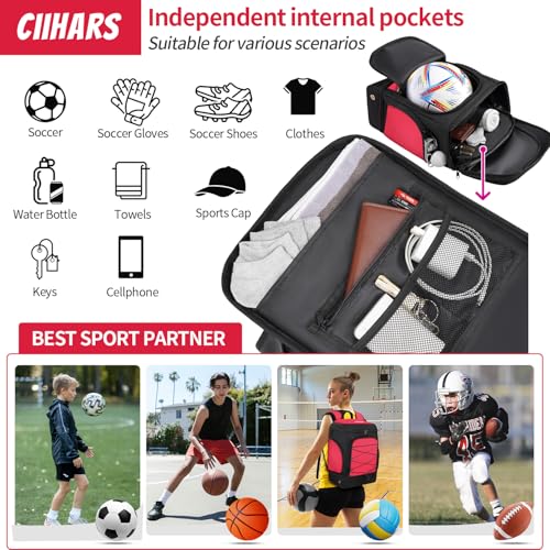 Soccer Bag - Soccer Backpack with Ball Holder,Sport Equipment Bags gifts for soccer stuff Water resistant Includes Separate Cleat Fit Basketball Volleyball Football - color: Red