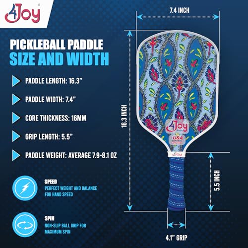 4Joy Pickleball Paddle Premio Series - Thermoformed Premium T700 Carbon Fiber Pickleball Paddless - Professional Pickleball Rackets for Women & Men - 16mm Honeycomb Core - USAP Approved - style: Union Pack: Fitz & Damask