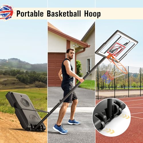 TONBUX Adjustable Basketball Hoop Outdoor 10FT, Basketball Portable Hoops & Goals, 44 Inch Backboard, for Kids, Youth, and Adults in The Backyard, Driveway - style: Red