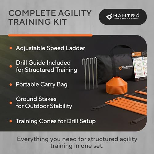 Agility Ladder Set, 12-Rung Speed Ladder + Training Cones, Soccer Training Equipment, Footwork Drills Kit, Speed & Agility Equipment, Football Practice Equipment, Basketball Gear