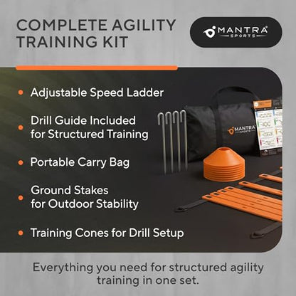 Agility Ladder Set, 12-Rung Speed Ladder + Training Cones, Soccer Training Equipment, Footwork Drills Kit, Speed & Agility Equipment, Football Practice Equipment, Basketball Gear