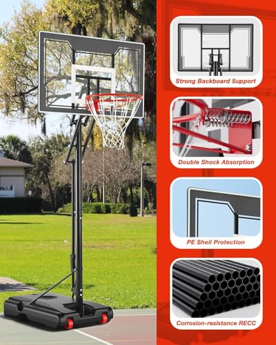 Basketball Hoop Outdoor with 33 Inch Shatterproof Backboard, Portable Basketball Goal System - style: 4.8-10FT (Gray)