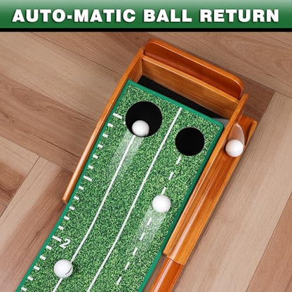 CHAMPKEY Premium Golf Putting Green Indoor with 3 Golf Putting Gates - Improves Putting Accuracy and Skill Levels Golf Putting Mat - Ideal for Indoor and Outdoor Training - style: Dual Hole - Wooden