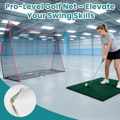 OLIXIS Golf Nets for Backyard, 10x7 ft Golf Practice Net with Frame, Outdoor & Indoor Dual-Use Sturdy for Hitting, Personal Driving Range for Home, Garage and Backyard, Black