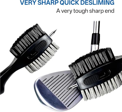 Hiker Dual-Sided Golf Club Brush, Golf Iron Cleaner Brush, Golf Club Cleaning Brush with Groove Cleaner, 24 inch Retractable Zipline Carabiner & Comfortable Rubber Grip Golf Accessories for Men