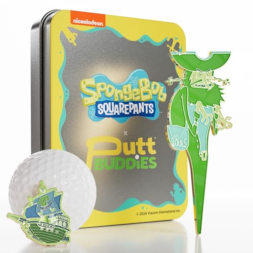 Spongebob Squarepants Spongebob Flying Dutchman Divot Tool and Ball Marker – Magnetic Collectible Golf Gift Set with Hat Clip & Tin for Golfers