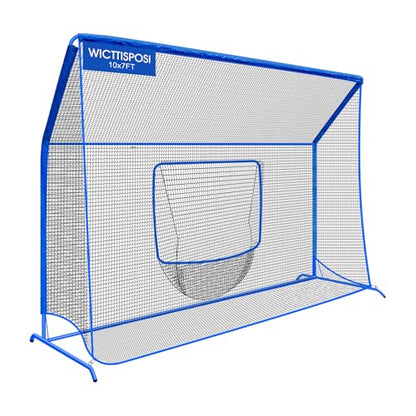 Baseball Softball Net with Blocking System, 7x7ft/6x6ft/10x7ft Practice Cage Net for Batting/Pitching/Fielding, Metal Frame with Elevated Base and Storage Bag for Backyard Indoor Training - size: 10x7FT