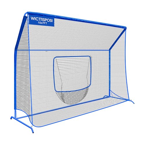 Baseball Softball Net with Blocking System, 7x7ft/6x6ft/10x7ft Practice Cage Net for Batting/Pitching/Fielding, Metal Frame with Elevated Base and Storage Bag for Backyard Indoor Training - size: 10x7FT