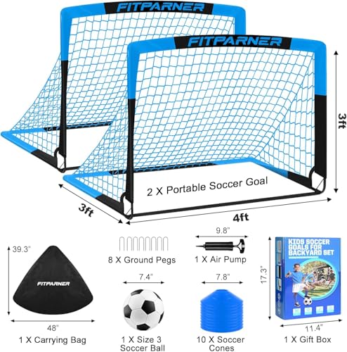 Kids Soccer Goals for Backyard Set - 2 Pack of Portable Pop Up Soccer Nets with Ball,Cones,Complete Training Equipment Kit for Toddler,Youth,Kids Age 3-14,Outdoor Sports Game